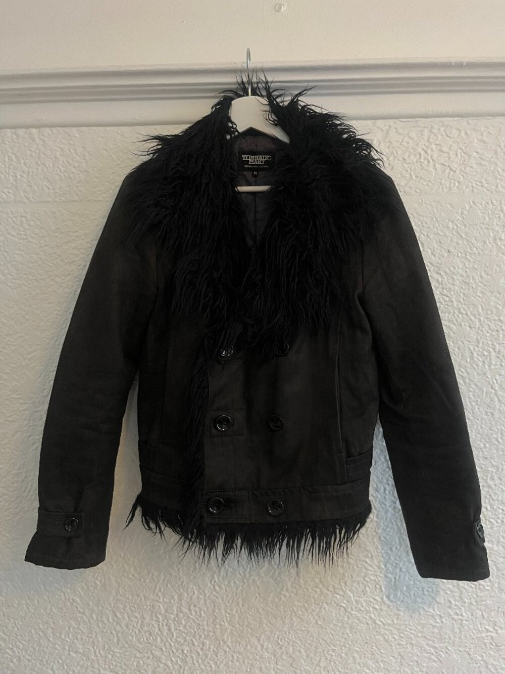 Black Faux Fur Trim Women's Jacket - Tornado Mart (Japanese Brand)